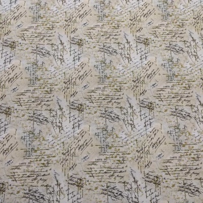 Tecido bege com padrão de texto manuscrito e cartas antigas