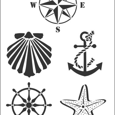 Stencil com desenhos náuticos em preto e branco