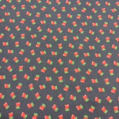 Tecido preto com padrão geométrico colorido repetido