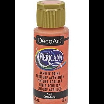 Frasco de tinta acrílica coral da marca DecoArt Americana com tampa dourada