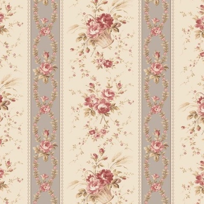 Papel de parede floral vintage com riscas verticais creme e cinza