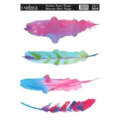 Conjunto de decalques de penas coloridas em aquarela para transferência têxtil