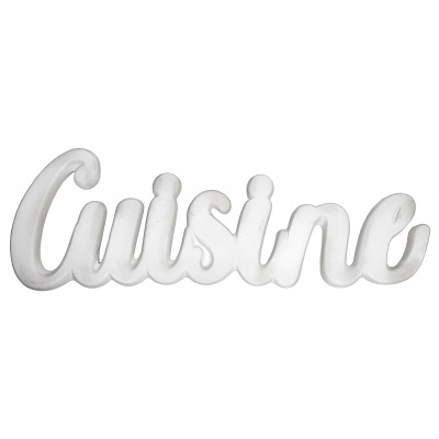 Palavra Cuisine em plástico branco fosco em letra cursiva