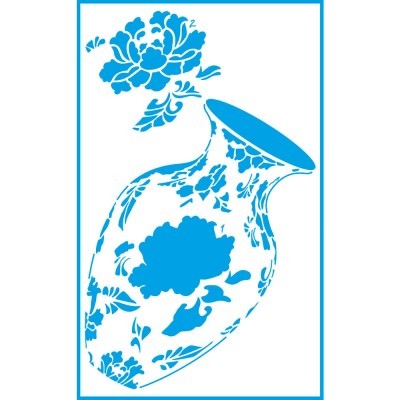 Ilustração de vaso decorativo azul com padrão floral