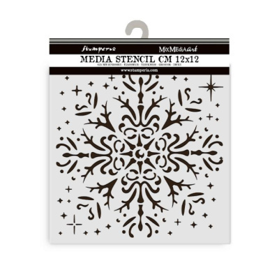 Stencil decorativo quadrado branco com padrão simétrico castanho escuro