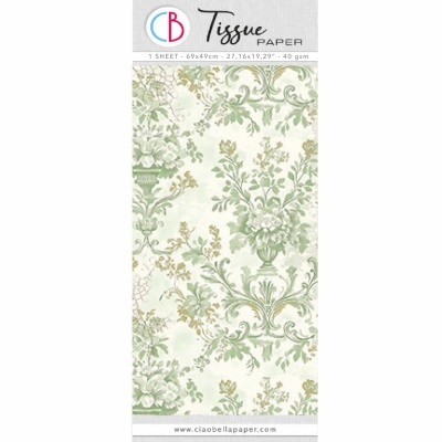Pacote de papel tissue decorativo com padrão verde e creme