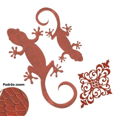 Geckos decorativos e ornamento castanho avermelhado com padrão escamoso