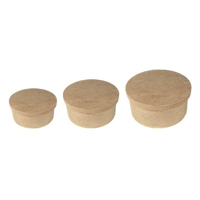 Três caixas redondas de cartão kraft em diferentes tamanhos
