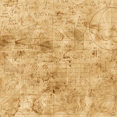 Fórmulas matemáticas e diagramas geométricos desenhados à mão em textura castanha vintage