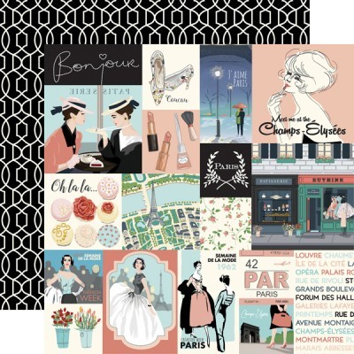 Ilustrações em estilo vintage de cenas e ícones de Paris em cores pastel