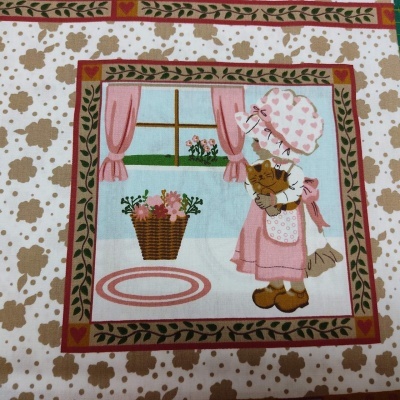 Pano de tecido com padrão de princesa e gato em moldura decorativa