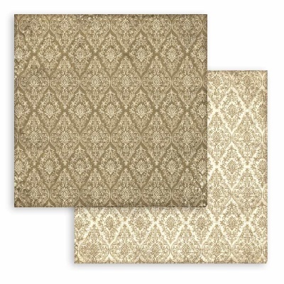 Papel de parede clássico em padrão de arabescos bege e castanho claro