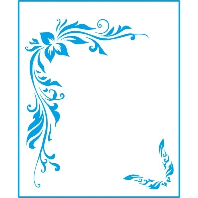 Padrão decorativo azul com elementos florais em fundo branco