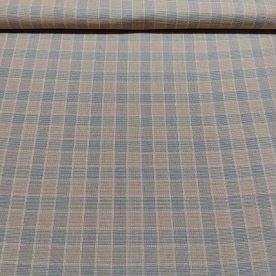 Rolo de tecido xadrez bege azul e cinza