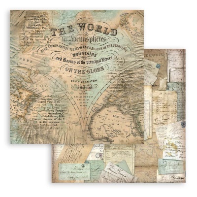 Papel decorativo com mapa mundial antigo e documentos vintage em tons sépia