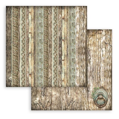 Papel decorativo rústico com padrão de madeira envelhecida e maçaneta colorida