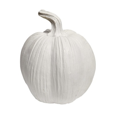 Abóbora decorativa branca com textura detalhada e caule curvo