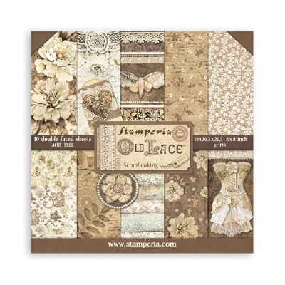 Pack de papel scrapbooking Stamperia Old Lace tons castanhos e beges