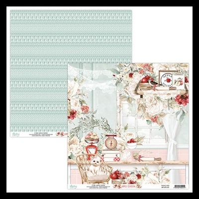 Folhas de papel decorativo com padrões e ilustrações de cozinha vintage e flores