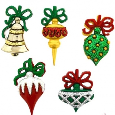 Conjunto de pins decorativos de Natal coloridos com laços e formas de sinos e ornamentos