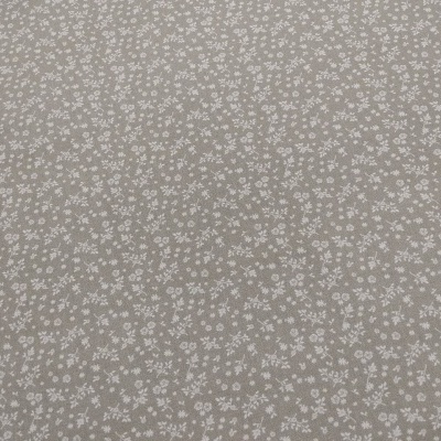 Tecido cinzento com padrão de pequenas flores brancas