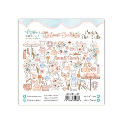 Recortes de papel decorativos 'Sunset Beach' da Mintay Papers com desenhos de praia em cores pastel