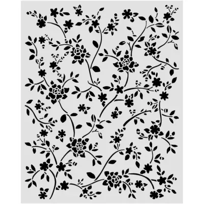 Stencil decorativo floral preto com fundo cinza