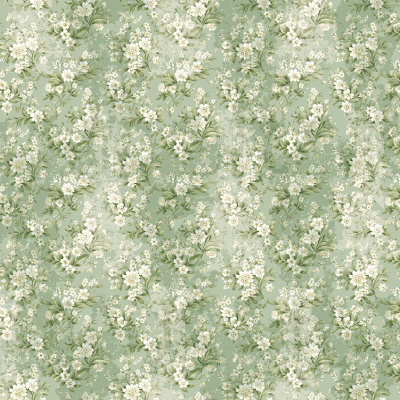 Papel de parede floral vintage em verde e branco
