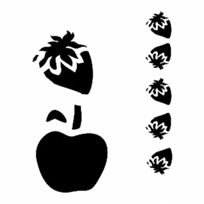 Morangos estilizados em preto e branco sobre fundo branco