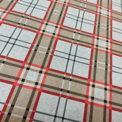 tecido xadrez bege branco vermelho preto