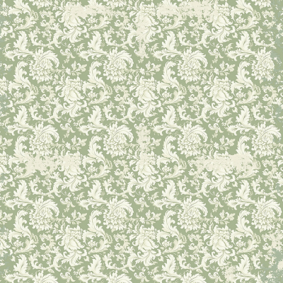 Papel de parede com padrão floral bege claro em fundo verde-acinzentado