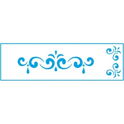 Stencil azul com padrão decorativo de linhas curvas e gotas