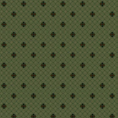 Tecido verde com padrão geométrico preto e vermelho