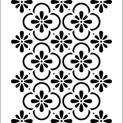 Stencil plástico branco com padrão floral preto e número 476
