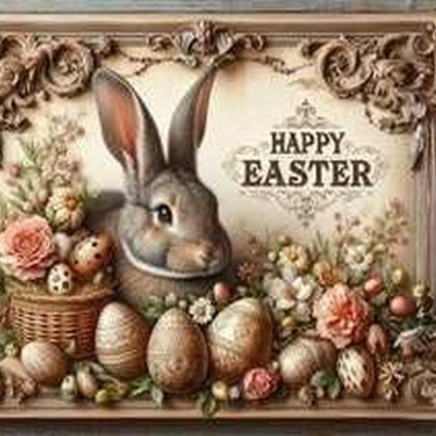 Moldura decorativa de Páscoa com coelho, ovos e flores