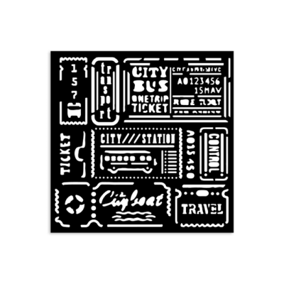Desenhos em preto e branco de bilhetes de transporte público com vários textos e números