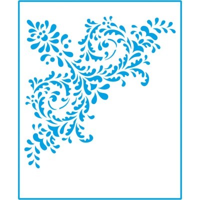 Stencil azul com padrão floral no canto superior esquerdo