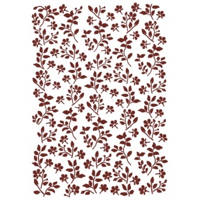 Papel de parede branco com padrão castanho de ramos e flores pequenas