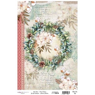 Papel decorativo para scrapbooking com coroa natalícia e padrão vintage