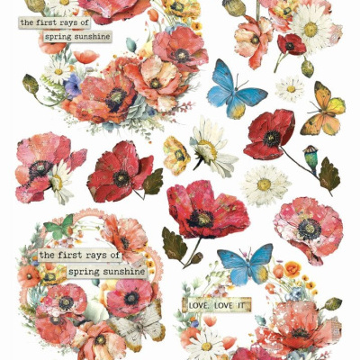 Papel decorativo A4 com flores, borboletas e textos