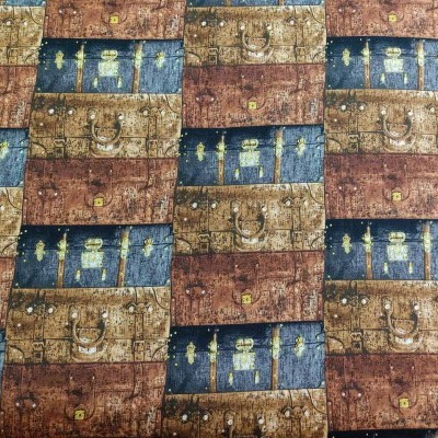 Padrão de papel de parede com imagens de malas antigas castanhas e azuis