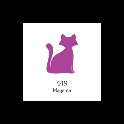 Desenho de gato magenta com número 449 e texto Magenta