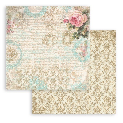 Papel decorativo para scrapbook vintage com rosas e texto manuscrito