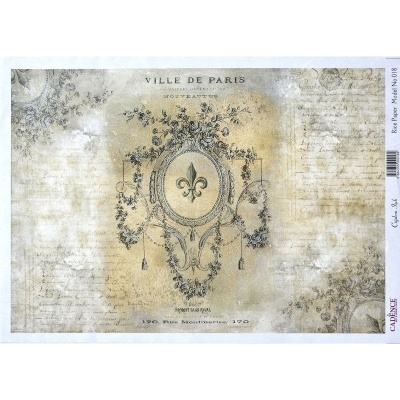 Papel decorativo vintage com texto e brasão flor-de-lis