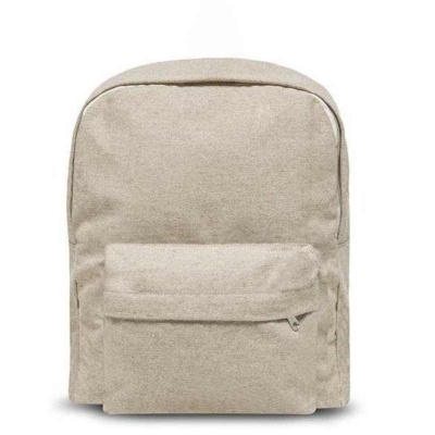 Mochila bege clara com bolso frontal e fecho