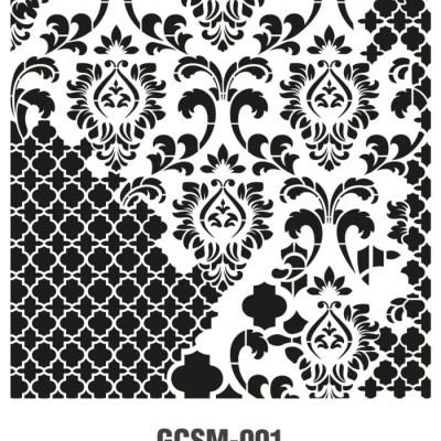 Padrão decorativo em preto e branco com código GCSM-001