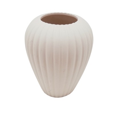 Vaso decorativo creme com ranhuras verticais