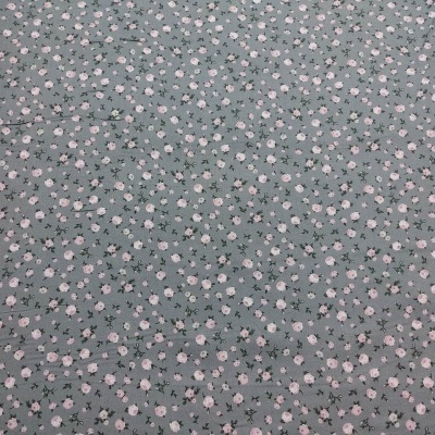 Tecido com padrão floral pequeno em fundo cinza esverdeado