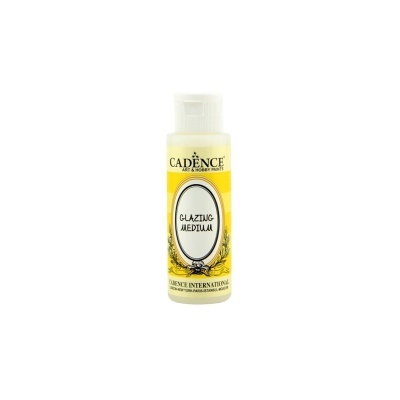 Frasco plástico com rótulo amarelo de medium para pintura