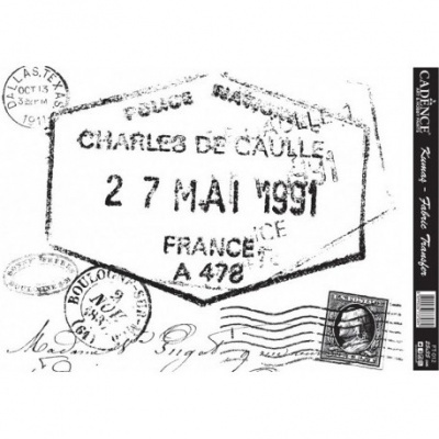 Carimbo postal vintage com texto e selo preto e branco mais padrão lateral Cadence